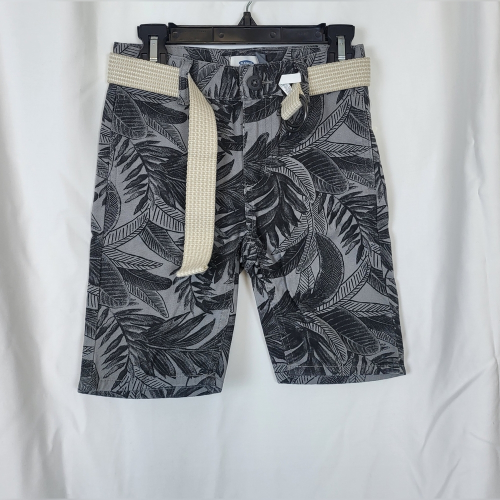 Old Navy Boys Preppy‎ Gray Black Tropical Print Belted Chino Shorts Sz 5 New